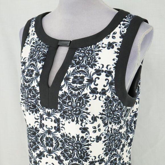 London Times Dress Womens 10 Black White Stretch Knit Back Zip Sleeveless Career - Picture 8 of 13